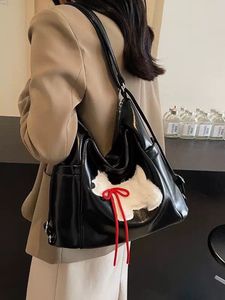 Cute Dog Applique Black Handbag