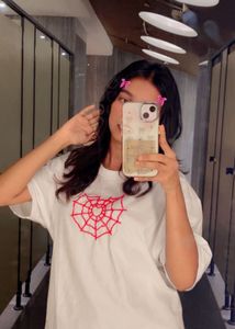 Customize White T-Shirt with Red Spiderweb Graphic