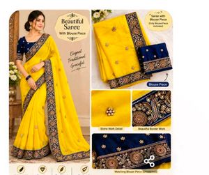 Beautiful Yellow Saree with Blouse Piece