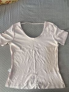 pink fitted round neck top