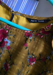 Pretty &amp; Stylish Mustard Floral Cold Shoulder Dr