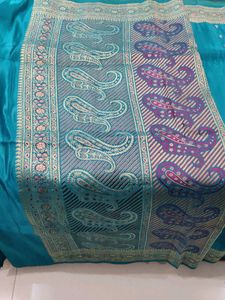 Teal Embroidered Silk Saree