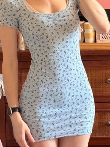 Light Blue Floral Print Mini Dress