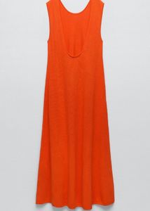 New One Zara Bright Orange Full Length A Line Dres