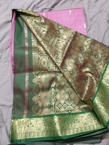 Beautiful Pink Saree with Green Border