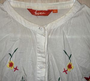 Embroidered White Cotton Blouse