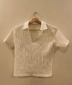 Cream Textured V-Neck Top