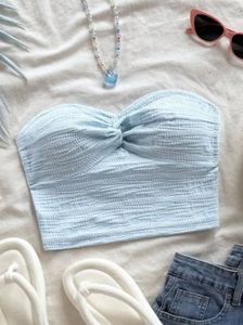 Cute Light Blue Textured Tube Top