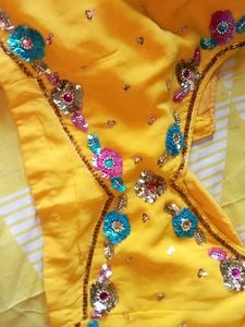 Beautiful Yellow Embroidered Saree