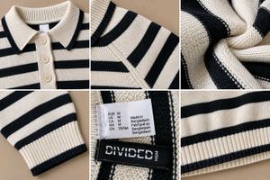 CREAM &amp; BLACK STRIPED COLLARED KNIT POLO SWEATER