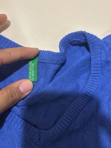 Blue Cable Knit V-Neck Sweater