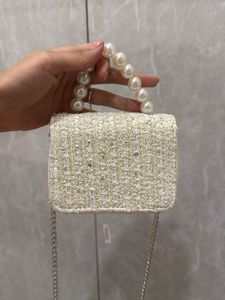Chic Barbie Pearl Handle Tweed Clutch Bag