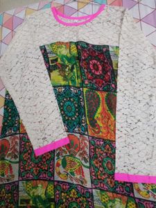 Boho Print Lace Sleeve Kurtas