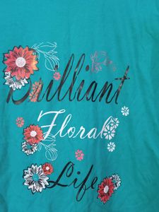 Teal Floral Print T-Shirt