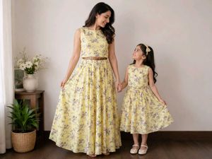 New Mother Daughter Matching Floral Gown Set