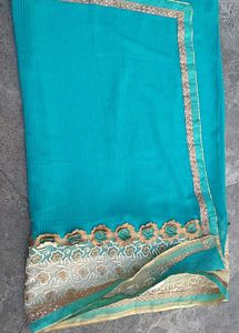 Beautiful Teal Saree with Embellishments combe pac