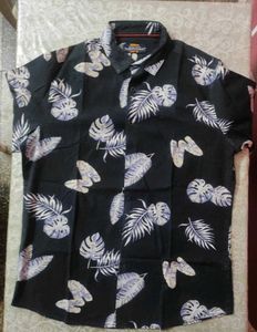 Men's Black Tropical Print Shi