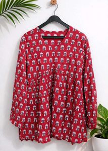 Red Printed Short Kurti – Size XL (New)