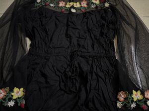 Embroidered Black Mesh Dress