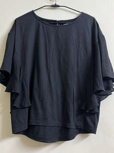 Chic Black Ruffle Sleeve Top