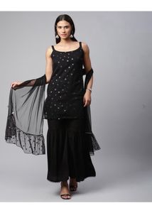 Black Embellished Sharara Set