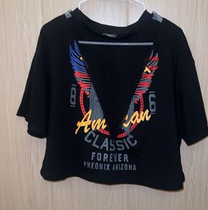 Black Graphic Print Cropped T-Shirt