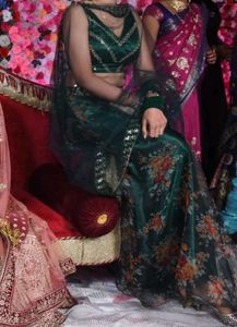 Dark Green Floral Digital print Lehenga Choli Set
