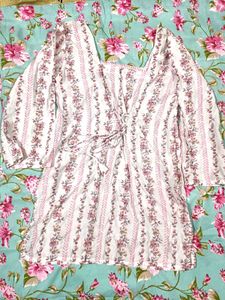 Beautiful White Kurta with Pink Floral Print