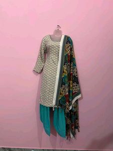 Stylish Printed Kurta with Dupatta and Salwar