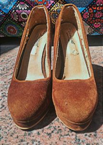 Vintage Brown Suede Platform Heels
