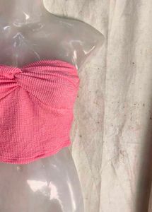 Pink Textured Twist Bustier Top