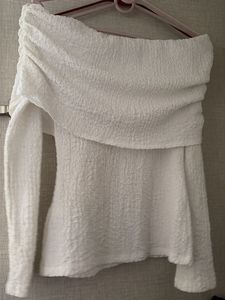 Off-Shoulder Textured Long Sleeve Top