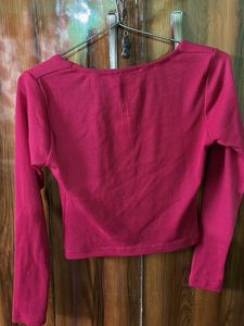 Ribbed Square Neck Long Sleeve Top