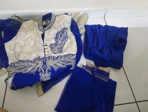 Elegant Blue &amp; White Kurta Set Anarakali drees