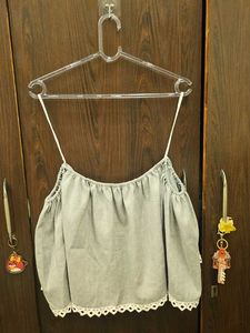 Stylish Grey Off-Shoulder Top with Lace