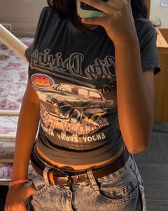 Y2K Graphic Cropped Grey Tee | Streetwear 🏁