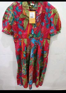 Vibrant Tropical Print Midi Dress