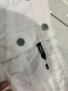 White Denim Button-Front Skirt