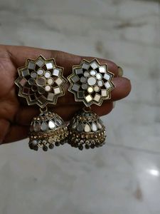 Mirror Work Jhumka Earrings