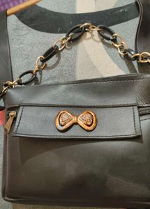 Black Shoulder Bag with Chain Detail
