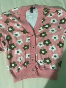 Pink Floral Button-Up Cardigan