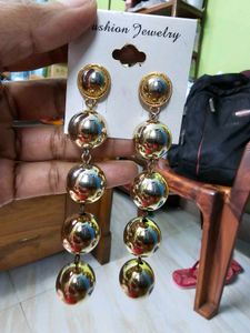 Gold Tone Dangle Ball Earrings