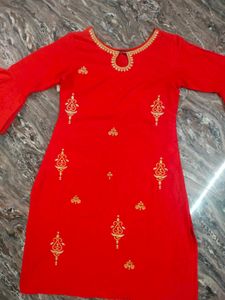Vibrant Red Embroidered Kurta