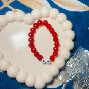 Cute Red Beaded Bracelet with Heart Eyes
