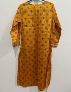 Mustard Yellow Printed Straight Kurti