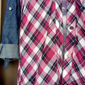 Chic Plaid &amp; Denim Tunic Shirt