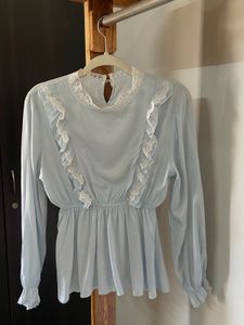 Light Blue Ruffled Lace Top