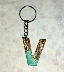 Glitter Letter V Keychain