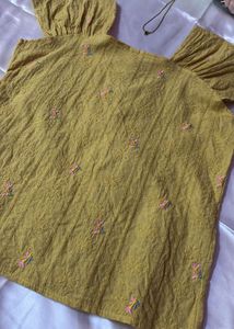 Chic Embroidered Mustard Yellow Top
