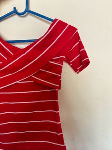 SHEIN Red &amp; White Striped Bodycon Top